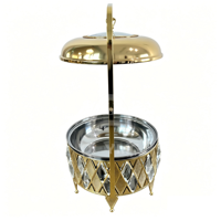 Ensemble de chauffe-plats suspendus de luxe en acier inoxydable doré 8L 10L avec base en cristal pour buffet, hôtel, mariage, banquet