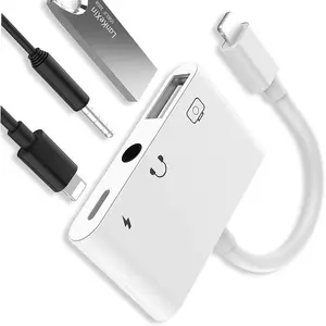 Grosir apple lightning av digital adaptor-ARK Adaptor Konverter Adaptor Konverter OTG Audio, Earphone Aux 3.5Mm, Headphone 8Pin Ke USB Perempuan 3 In 1 untuk Iphone