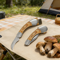 Couteau de jardin pliant à manche en bois pour greffage et culture de champignons avec brosse, outil de plantation extérieur