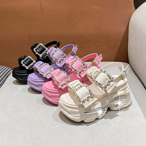 סנדלים מוגבהים עם סוליה עבה לנשים 2023 קיץ חדש באיכות גבוהה קל משקל צבעוני עקבי טריז סנדלי טריז לנשים - Product Image 6