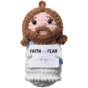 Poupée en <span class=keywords><strong>laine</strong></span> tricotée à la main au crochet avec <span class=keywords><strong>cheveux</strong></span> bruns et barbe, pendentif de voiture et ornements religieux - Accessoires pour bébé - Product Image 1