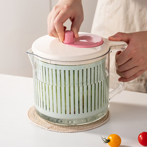 Vegetable Washer Manual Spin Dryer Basket For Kitchen Fruit And Veggie Cleaning With Lid And Handle Pink Green Color - Product Image 3
