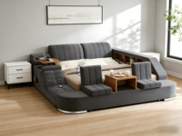 Cadre de lit king queen avec rangement, lit double simple en bois moderne, ensemble taille twin 180x200 pour lit en cuir véritable intelligent de luxe