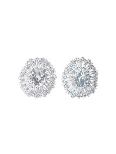 Orecchini a Perno in Cristallo, Argento 925, Forma di Fiore con Incastonatura a Griffe, Gioielli da Sposa per Donna - Product Image 1