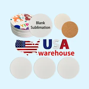 RTS US warehouse Square e Round sublimation blank white Ceramic Coaster per tazza da caffè tumbler con Base in sughero