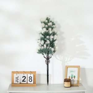 Árbol Bonsái Artificial de Pino Ciprés de 60 cm, Decoración Interior y Exterior, Planta Verde, Flores de Plástico, Blanco Grisáceo, con Estaca - Product Image 1