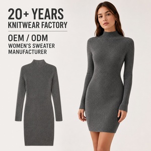 Abito <span class=keywords><strong>in</strong></span> Maglia a Costine per Donna, Personalizzabile OEM ODM, <span class=keywords><strong>Vestito</strong></span> Aderente a Maniche Lunghe con Collo Alto, Produttore di Abiti <span class=keywords><strong>in</strong></span> Maglia - Product Image 1