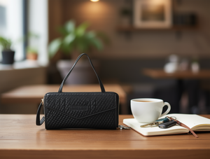 Cartera de mujer con doble cremallera, mini, de microfibra, cuero sintético, diseño de diamantes, estilo clásico, con correa para la muñeca - Product Image 2