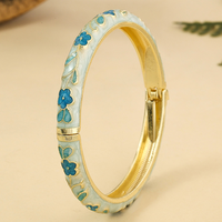 Bracelet articulé en alliage de zinc pour femme, style rétro, émail cloisonné, motif floral pastoral, bijoux de mode, vente en gros