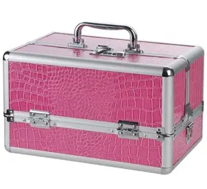 Password Pink Makeup Cosmetic Train Case Aluminum Box Lock Jewelry Artist Beauty