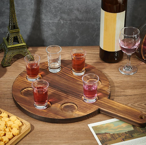 Flaches Rundes Holz-Bierproben-Set mit Schnapsglashalter, Holz-Bierflugbrett für 8 Gläser, Holz-Whiskey-Flugpaddel - Product Image 4