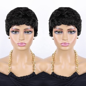 Perruques courtes de style pixie pour femmes noires, 100% cheveux humains, perruque <span class=keywords><strong>afro</strong></span> pixie, perruque courte bouclée à plusieurs couches, couleur naturelle, sans colle - Product Image 1