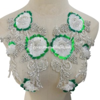 Applique florale en crochet avec paillettes, broderie et strass en cristal pour robe de soirée et robe de bal (vente en gros)