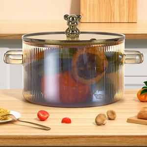 New Arrive Glass Cookware Sets Amber Ribbed Design Cooking <strong>Pot</strong> With Bear Lid Set Universal Cookware for Gas and <strong>Induction</strong> <strong>Hobs</strong> - Product Image 2
