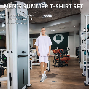 Ensemble T-shirt et short pour homme en coton 100% respirant tricoté E220367, style streetwear, logo personnalisé, idéal pour la salle de sport et le fitness - Product Image 2