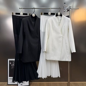 AIMEISI hotseller nuovo collo a V maniche lunghe con bottone vita <span class=keywords><strong>elegante</strong></span> Blazer Tulle gonne da <span class=keywords><strong>donna</strong></span> lungo due pezzi Set gonna tailleur - Product Image 2