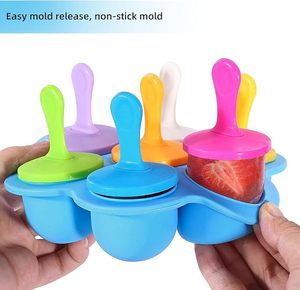 <span class=keywords><strong>Mini</strong></span> molde para paletas de hielo DIY de 7 cavidades con palos de plástico de colores moldes para paletas de silicona de grado alimenticio bandejas antiadherentes para cubitos de hielo - Product Image 2