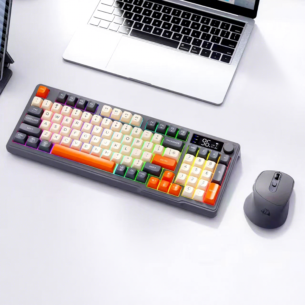 คีย์บอร์ดไร้สายบลูทูธแบบดูอัลโหมด สีเทา