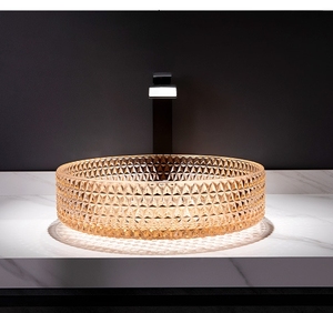 Lavabo da Bagno in Cristallo Rosso Vino Moderno a Forma Cilindrica con Finitura Diamantata Ecologica, Capacità 12L - Product Image 5