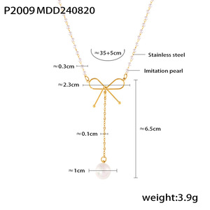 Collar con colgante de borla con lazo de cadena con cuentas de perlas de acero inoxidable chapado en oro de 18 quilates para regalo de mujer - Product Image 6