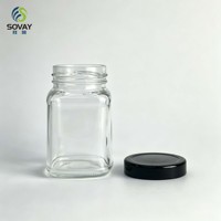 Pot en verre carré haute transparence de 200 ml, récipient en verre réutilisable à ouverture filetée pour la marmelade, les herbes et le stockage de collations sèches