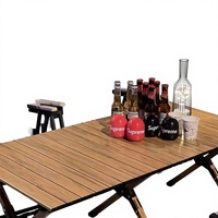 Table pliante d'extérieur en hêtre et alliage d'aluminium, design rectangulaire, portable pour camping, pique-nique, cuisine, mobilier d'extérieur
