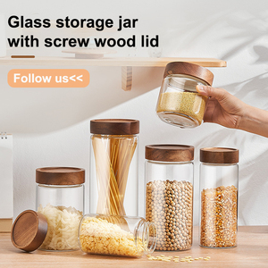 Bocal de cuisine décoratif hermétique bocal de stockage des aliments ensemble de bidons en verre borosilicate avec couvercle en bois de bambou - Product Image 2
