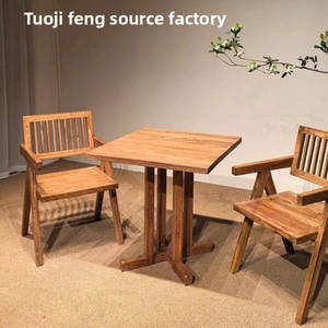 Juego de Mesa de Comedor de Madera Maciza Estilo Wabi Sabi, Muebles Vintage para Cafetería y Restaurante, Mesa Redonda y Cuadrada - Product Image 3