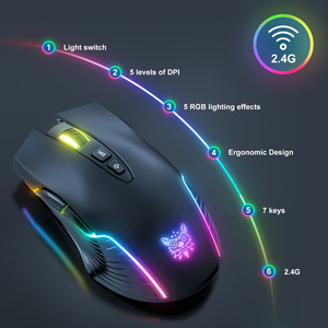 เมาส์ไร้สาย <span class=keywords><strong>ONIKUMA</strong></span> <span class=keywords><strong>CW905</strong></span> 2.4G แบบชาร์จได้ พร้อมปุ่ม 6 ปุ่ม เมาส์เกมมิ่ง RGB LED ออกแบบตามหลักสรีรศาสตร์สำหรับมือขวา เซ็นเซอร์ออปติคอล - Product Image 3