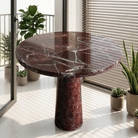 Table basse ronde en marbre naturel de luxe Rosso Levanto, table d'appoint moderne en marbre rouge, table à manger à base conique pour maison et villa