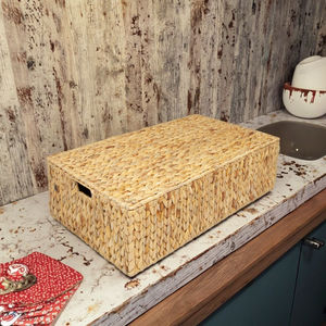 KUYUE ウォーターヒヤシンス製 籐製収納バスケット 蓋付き 立方体型 浴室、キッチン、おもちゃ収納用 - Product Image 5