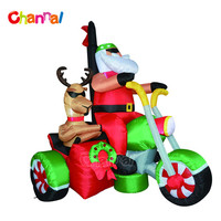 Gros noël décorations gonflables de noël gonflable père noël sur moto avec pingouin