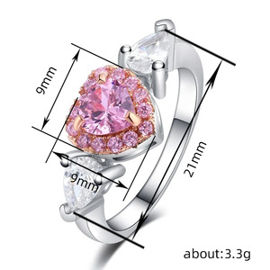 Anello bicolore con cuore rosa per donna, elegante gioiello da dito alla moda - Product Image 5
