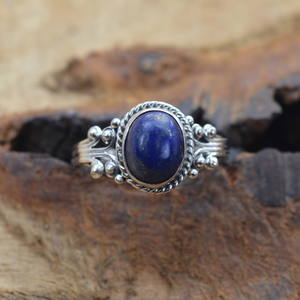 Haute qualité solide 925 en argent Sterling bohème bague véritable Lapis Lazuli ovale Cabochon 7x9mm lunette réglage à la main pour cadeau - Product Image 1