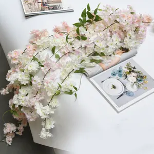 พวงมาลัยดอกไม้ประดิษฐ์ดอกซากุระสำหรับวันพุธ,มาลัยสีชมพูขาว1.8ม. ดอกไม้ตกแต่งงานแต่งงาน