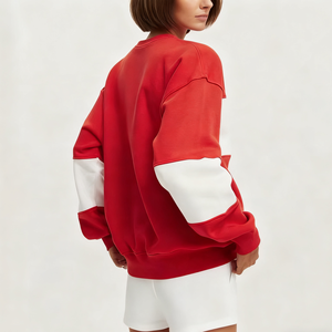 Stile personalizzato rosso <span class=keywords><strong>e</strong></span> bianco Patchwork cotone organico <span class=keywords><strong>felpa</strong></span> con cappuccio stampa felpe squadrate per le donne - Product Image 4