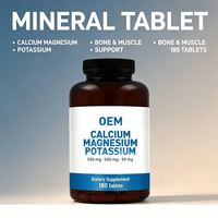 Comprimés de Calcium, Magnésium et Potassium en Gros (OEM), 180 Comprimés, 500mg et 99mg, Fourniture sous Marque Privée, Marque Personnalisée