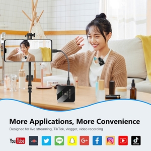 Nueva llegada PULUZ 1 TX + 1 RX Micrófono Lavalier inalámbrico Micrófono inalámbrico multifuncional y conveniente para Live Vlog Sing - Product Image 5