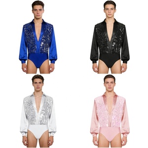 Traje de Gimnasia y Danza para Hombre, Leotardo de Ballet Latino con Mangas Largas y Botones en la Entrepierna, Ropa de Danza para Entrenamiento y Actuaciones en Escenario - Product Image 1