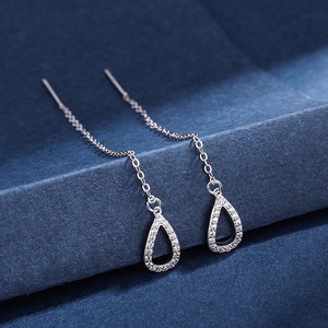 Orecchini a perno con zirconi a catena lunga a goccia e nappe, gioielli di moda minimalisti da donna - Product Image 6