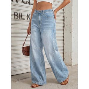 Jean évasé taille haute pour femme, coupe ample, en denim stretch, délavage clair, mélange coton et élasthanne - Product Image 3