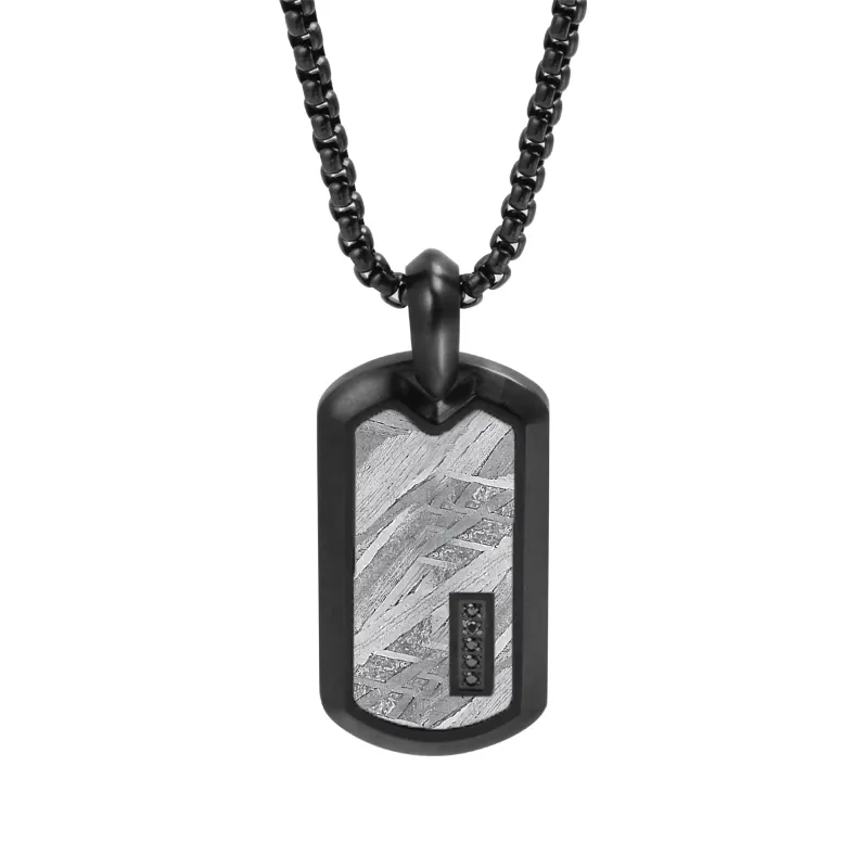 Black Mens Necklace With Pendant Cz Inlay Stainless Steel Titanium Meteorite Pendants