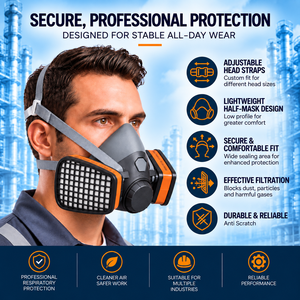Respirateur demi-masque TPE avec cartouche filtrante pour vapeurs organiques, réutilisable, anti-poussière, masque à gaz chimique pour la peinture et la sécurité - Product Image 2