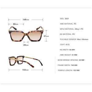 แว่นกันแดดทรงสี่เหลี่ยมสำหรับผู้หญิงทันสมัย ​​UV400 กรอบพลาสติกโลหะ ประเภท 3 สำหรับออกนอกบ้าน งานปาร์ตี้ งานสังสรรค์ - Product Image 3