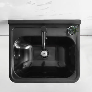 Évier mural moderne noir mat en acier inoxydable SS304, lavabo rectangulaire en acier inoxydable avec crédence pour hôtels, maisons et balcons - Product Image 2