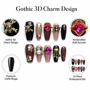 Uñas postizas de moda con diseño preestablecido, acabado mate y brillante, de cobertura completa, tipo stiletto largo, de PMMA con certificación CE, para dedos. - Product Image 2