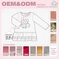 Chemisier rose décontracté pour filles, à manches longues, avec appliques mignonnes hibou et citrouille, ourlet à volants, pour Thanksgiving et Halloween
