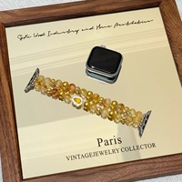 Bracelet de luxe en perles de cristal de citrine naturelle pour Apple Watch Ultra 2/9/8/SE, bijou élégant fait main en quartz jaune, cadeau