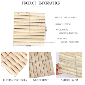 Mosaïque de carreaux de marbre cannelé en travertin beige, mosaïque 3D en travertin pour la décoration murale personnalisée - Product Image 2