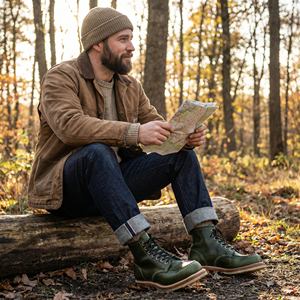 Stivali Chelsea da uomo personalizzati verde <span class=keywords><strong>smeraldo</strong></span> con punta tonda e lacci, stile western a metà polpaccio, in pelle cerata lucida, con suola cucita, casual - Product Image 5